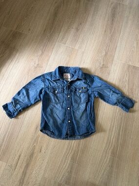 Lucky Brand Light Blue Denim Button-Up with Red Script Tag